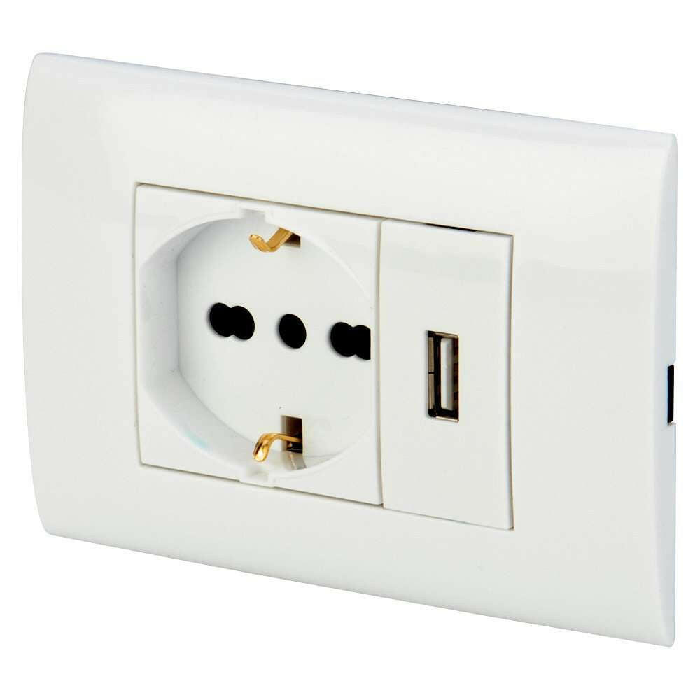 POLYPOOL PP6096X PLACCA+SUPP. + PRESA USB + PRESA BIP. SCHU BIANCA