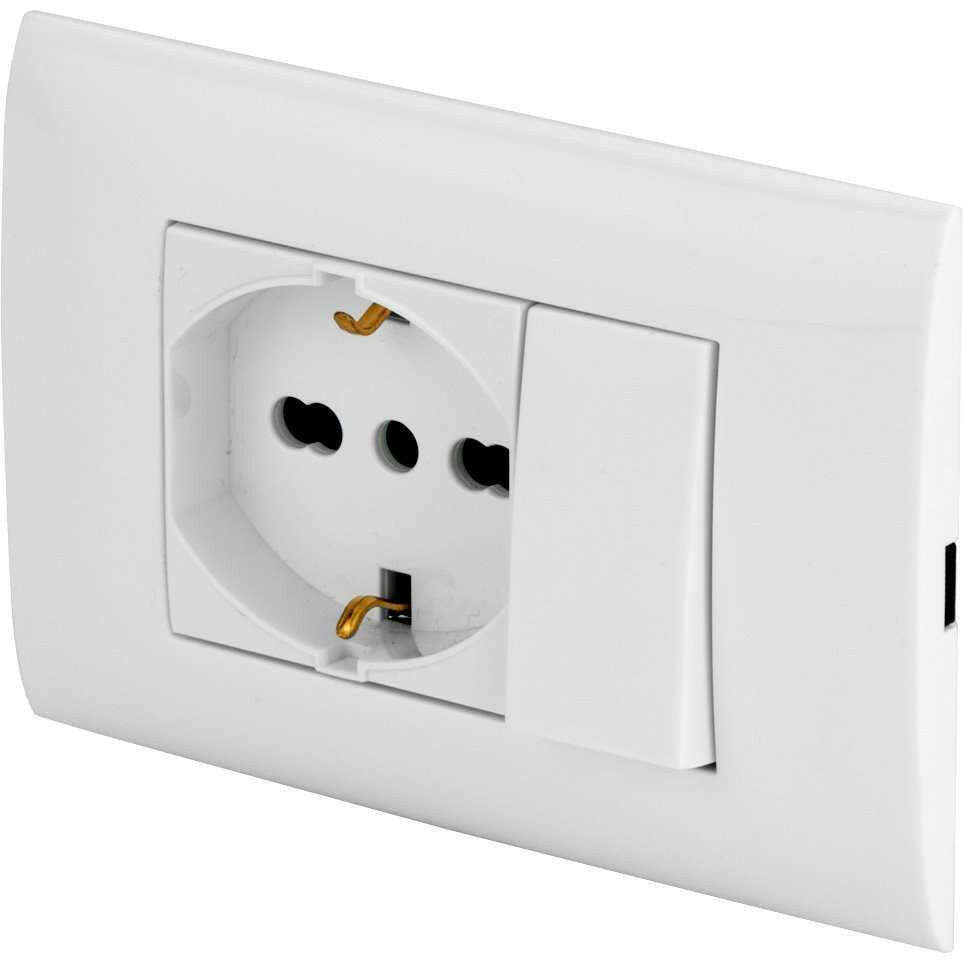 POLYPOOL PP6095X PLACCA+SUPP. + PULSANTE + PRESA BIP.SCHU BIANCA