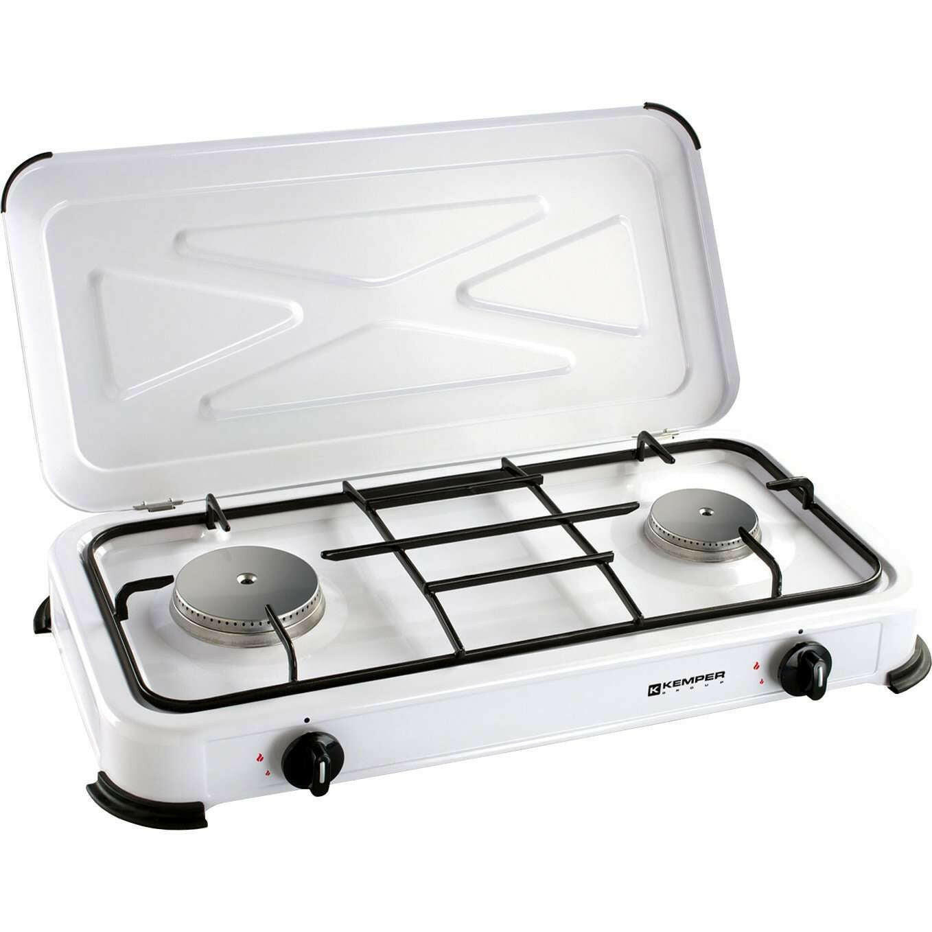 FORNELLO A GAS 2 FUOCHI INOX CON COPERCHIO KEMPER