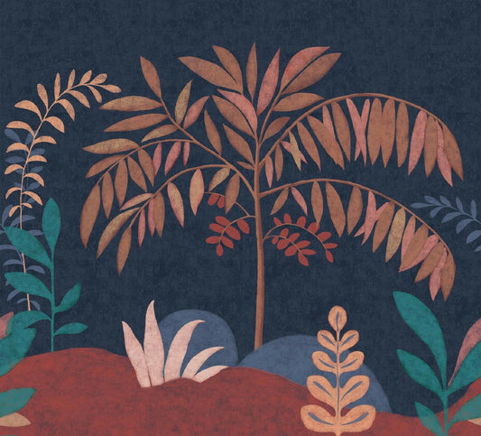 STAMPA  PVC/TNT /FOLIAGE BLU NAVY-RED