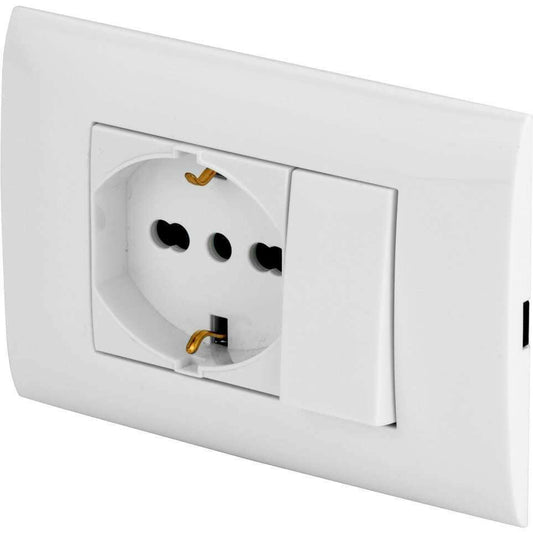 POLYPOOL PP6095X PLACCA+SUPP. + PULSANTE + PRESA BIP.SCHU BIANCA
